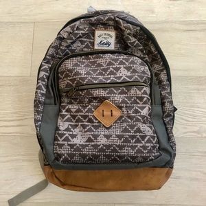 Kelty Backpack Bookbag Leather with Geometric Print